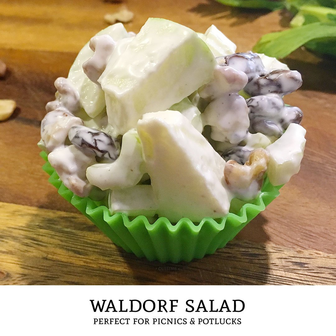 Sweet, tart, and crunchy! This classic waldorf salad recipe is the perfect side dish to bring along for your next potluck or picnic. | Tiny Kitchen Cuisine | http://tiny.kitchen
