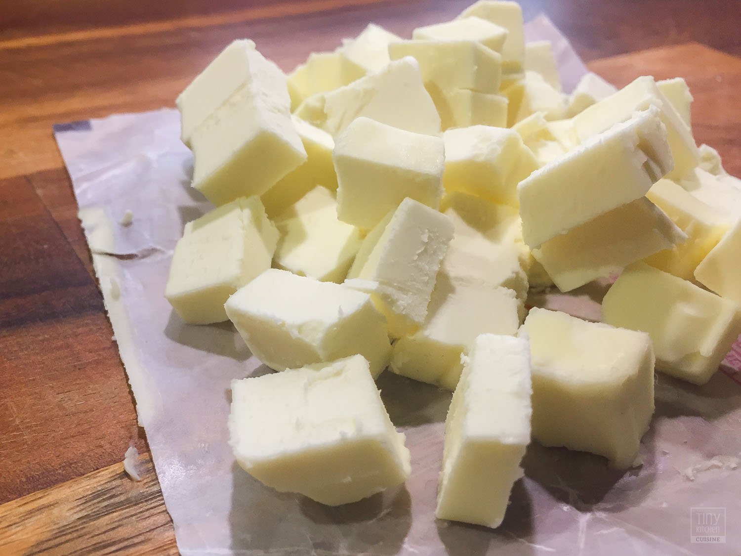 When making all-butter pie crust, cut your butter up in advance. This helps get the butter integrated without overworking it in your flour. | Tiny Kitchen Cuisine | http://tiny.kitchen/