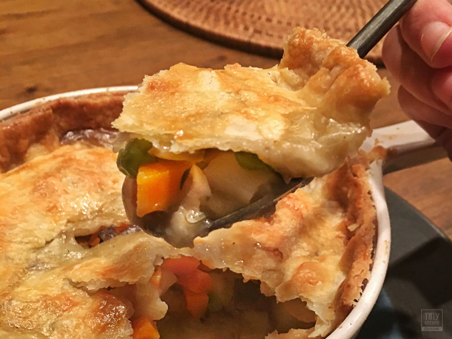 Filled with vegetables and vegetarian gravy, this vegetable pot pie is the ultimate vegetarian comfort food recipe! | Tiny Kitchen Cuisine | https://tiny.kitchen